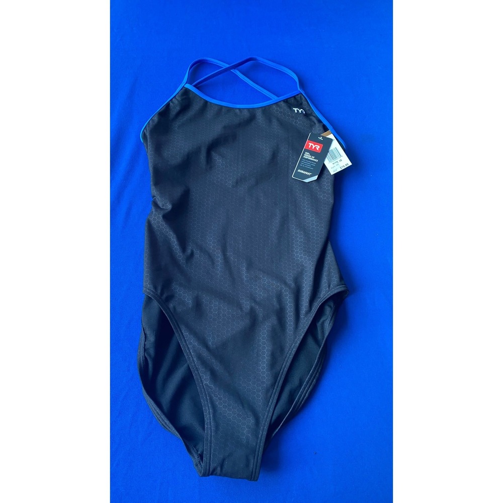 TYR Trinityfit Durafast Elite Swimsuit Womens 38 Black Blue One Piece NWT